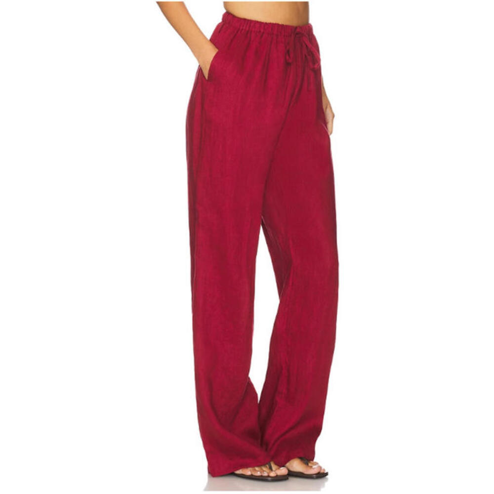 AEXAE Linen Drawstring Trousers Burgundy size XL NWT $210msrp